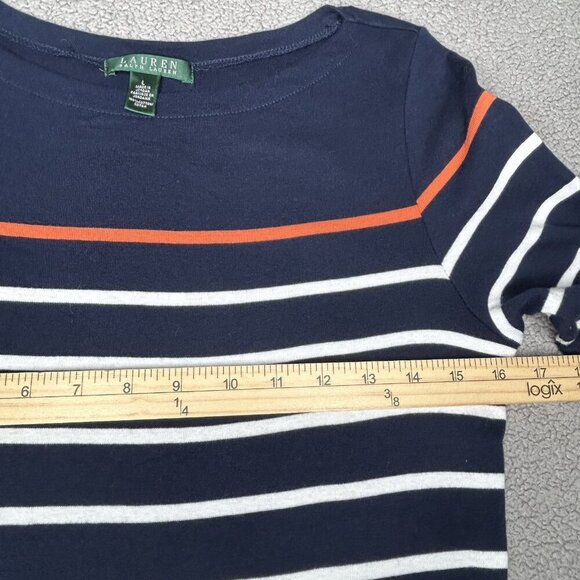 Lauren Ralph Lauren Dress Large Navy Orange Striped Nautical Preppy Capsule L - Picture 6 of 12